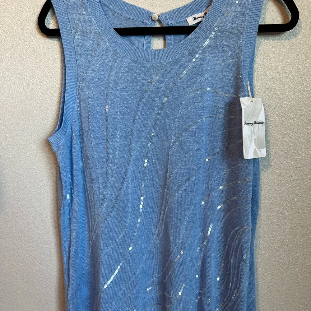 Tommy Bahama Light Blue Sleeveless Sequin Knit Top        Size Large - Picture 2 of 8